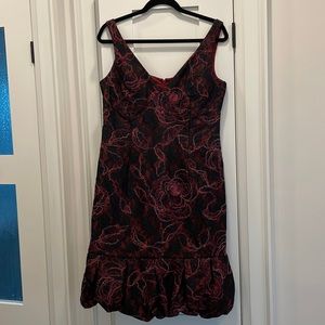 Wine colour, black lace, glittery gold thread, retro, Never worn.